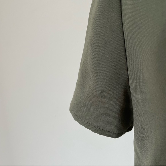 Theory Antazie Tie Front Shift Drapey Crepe Dark Military Green Tee Dress Size 0 - Picture 11 of 12